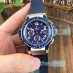 Fake Hublot Big Bang Limited Editions Watch -  Blue Rubber Strap Diamond Bezel